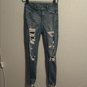 American Eagle Outfitters High Rise Women's Light Blue Ripped Skinny Jeans